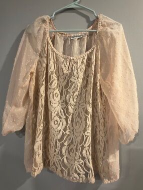 JohnPaulRichard Sheer Lace Dotted Sleeve Blouse - Cream